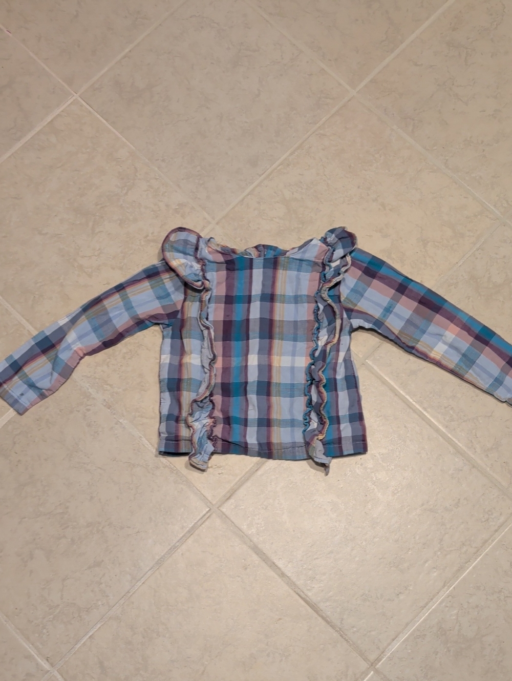 Tea Collection Girls Long Sleeve Plaid Ruffle Shirt